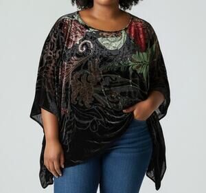 JOHN MARK Plus Size Velvet Bohemian Tunic Top